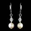 Silver Ivory Glass Pearl & Clear Swarovski Crystal Bead Bridal Wedding Earrings  0044