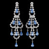 Silver Light Blue & Clear Teardrop Rhinestone Chandelier Bridal Wedding Earrings 0106