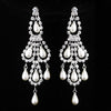 Silver White Pearl & Clear Teardrop Rhinestone Chandelier Bridal Wedding Earrings 0106
