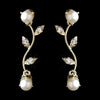 Gold Ivory Pearl & Clear Round CZ Crystal Vine Drop Bridal Wedding Earrings 0112