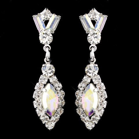 Silver AB & Clear Marquise Baguette Round Rhinestone Drop Bridal Wedding Earrings 0124