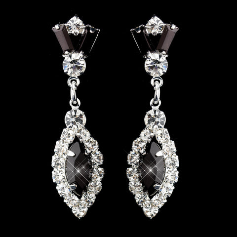 Silver Black & Clear Marquise Baguette Round Rhinestone Drop Bridal Wedding Earrings 0124