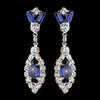 Silver Navy & Clear Marquise Baguette Round Rhinestone Drop Bridal Wedding Earrings 0124