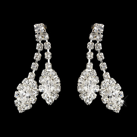 Silver Clear Marquise Rhinestone Drop Bridal Wedding Earrings 0392