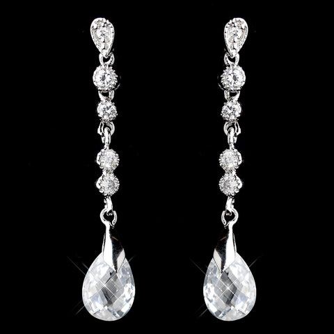 Silver Clear CZ Crystal Dangle Bridal Wedding Earrings 0550