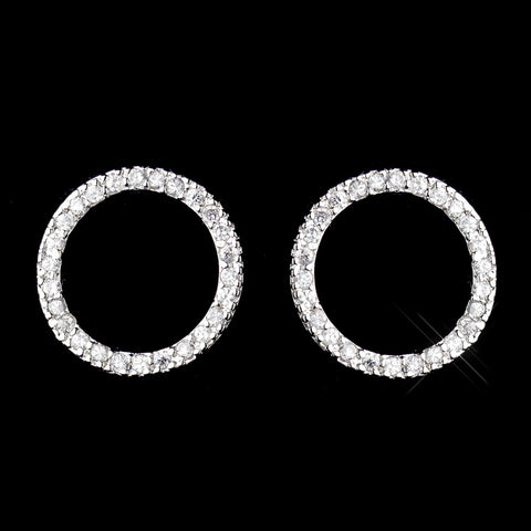 Silver Clear CZ Crystal Circle Stud Bridal Wedding Earrings 0645
