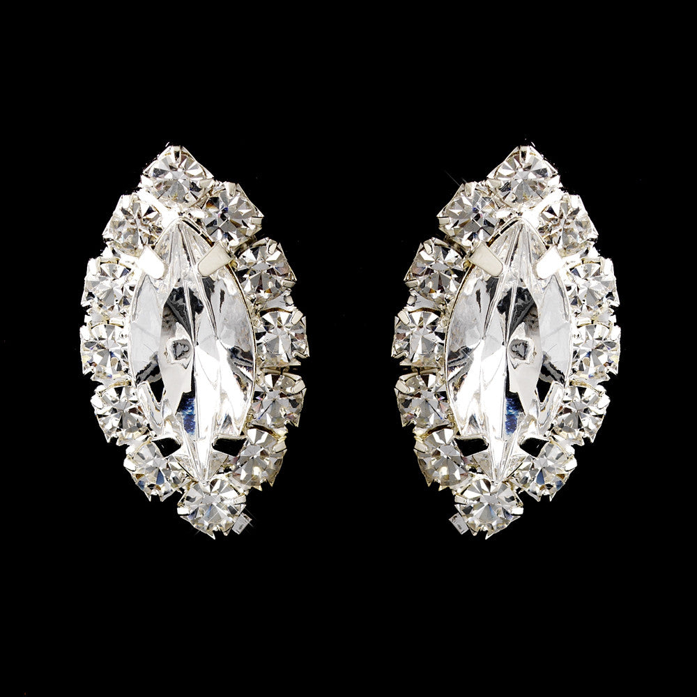 Silver Clear Marquise Rhinestone Stud Bridal Wedding Earrings 0784