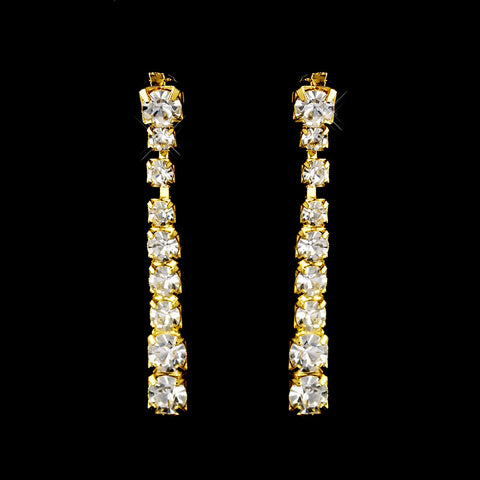 Gold Clear Round Rhinestone Drop Bridal Wedding Earrings 0822
