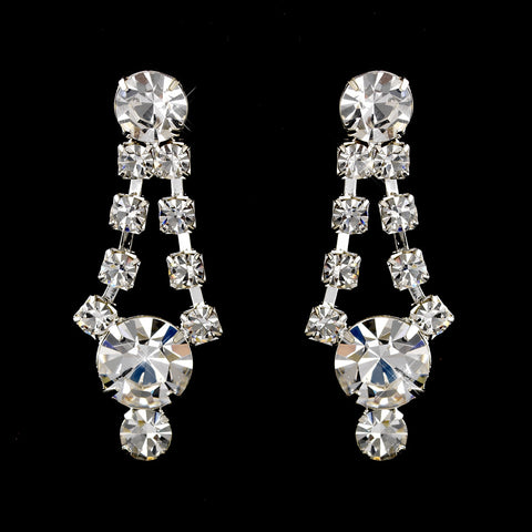 Silver Clear Round Rhinestone Drop Bridal Wedding Earrings 0930