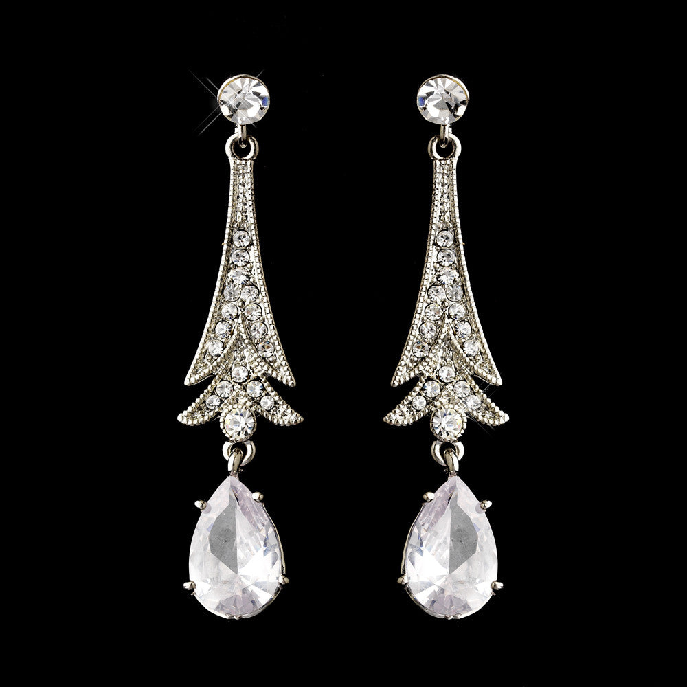 Silver Clear Teardrop CZ Crystal Drop Bridal Wedding Earrings 0983