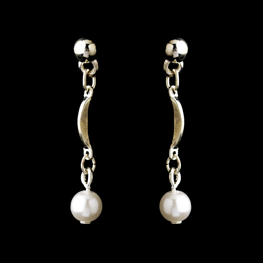 Silver White Pearl Drop Bridal Wedding Earrings 0991