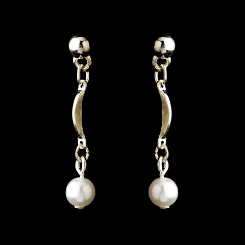 Silver White Pearl Drop Bridal Wedding Earrings 0991