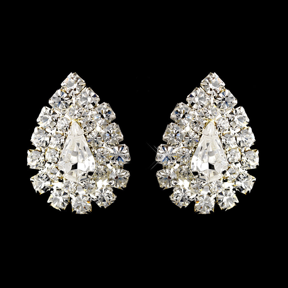 Silver Clear Teardrop Rhinestone Stud Bridal Wedding Earrings 1002
