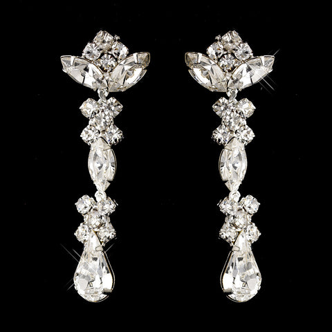 Silver Clear Round, Marquise, Teardrop Bridal Wedding Earrings 1007