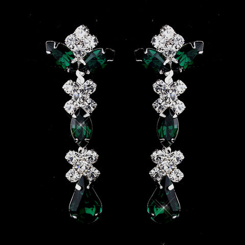Silver Emerald & Clear Round, Marquise, Teardrop Bridal Wedding Earrings 1007