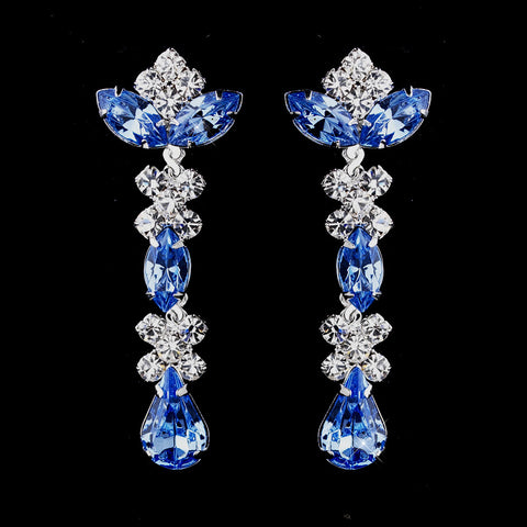 Silver Light Blue & Clear Round, Marquise, Teardrop Bridal Wedding Earrings 1007