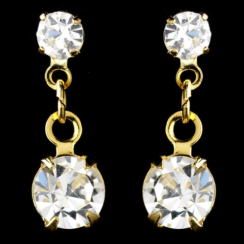 Gold Clear Rhinestone Drop Bridal Wedding Earrings 1020