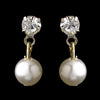 Silver White Pearl & Clear Round Rhinestone Bridal Wedding Earrings 1025