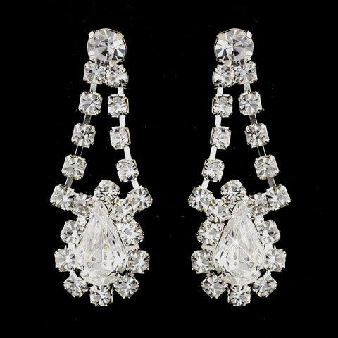 Silver Clear Teardrop Dangle Bridal Wedding Earrings 1320
