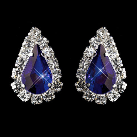 Silver Blue & Clear Teardrop Stud Bridal Wedding Earrings 1361