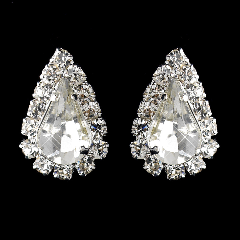 Silver Clear Teardrop Stud Bridal Wedding Earrings 1361