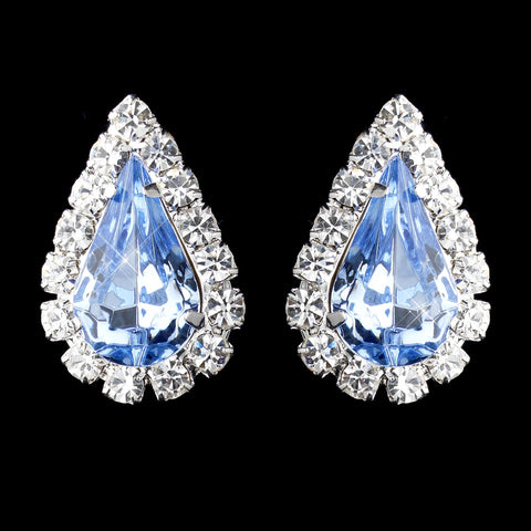Silver Light Blue & Clear Teardrop Stud Bridal Wedding Earrings 1361