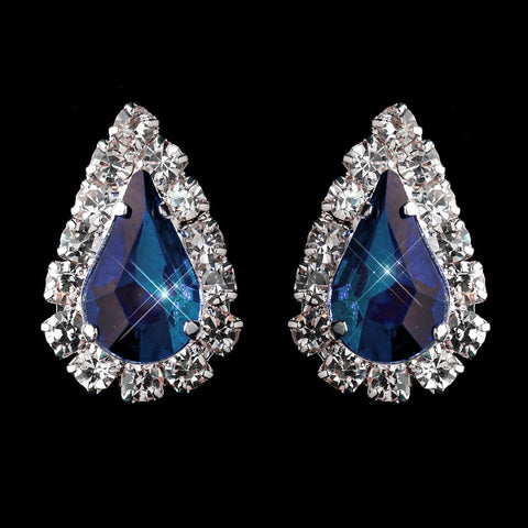 Silver Montana Blue & Clear Teardrop Stud Bridal Wedding Earrings 1361