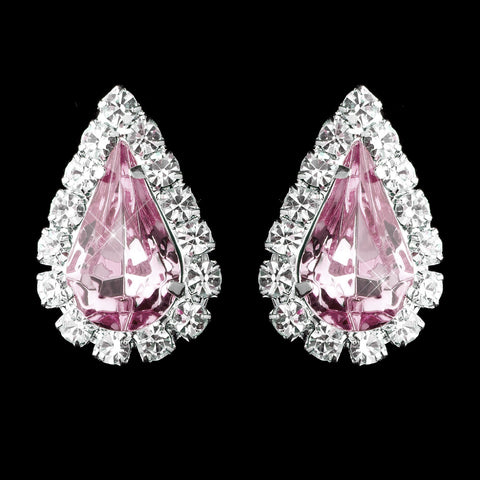 Silver Pink & Clear Teardrop Stud Bridal Wedding Earrings 1361
