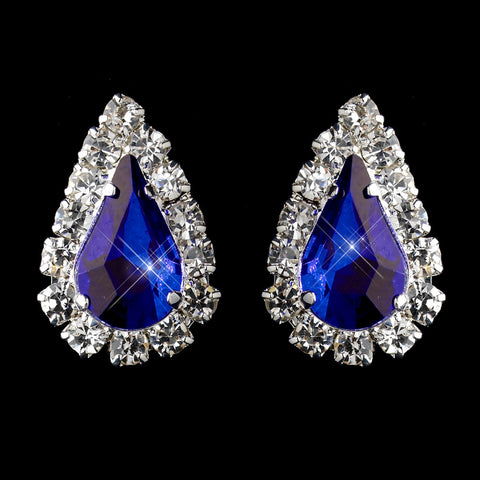 Silver Sapphire & Clear Teardrop Stud Bridal Wedding Earrings 1361