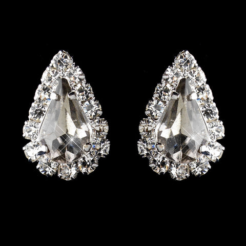 Silver Smoked & Clear Teardrop Stud Bridal Wedding Earrings 1361