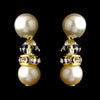Gold Ivory Pearls & Clear Swarovski Crystal Rondelle Rhinestones Bridal Wedding Earrings 1402