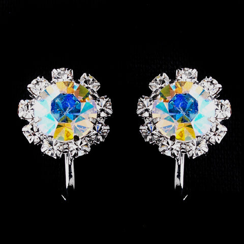 Silver AB & Clear Round Rhinestone Stud Bridal Wedding Earrings 1442