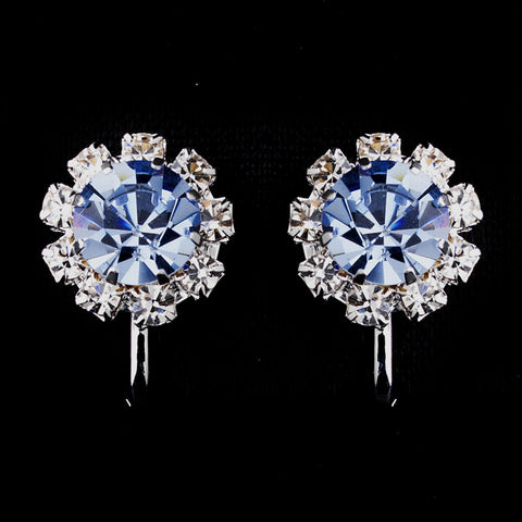 Silver Light Blue & Clear Round Rhinestone Stud Bridal Wedding Earrings 1442