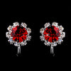 Silver Red & Clear Round Rhinestone Stud Bridal Wedding Earrings 1442