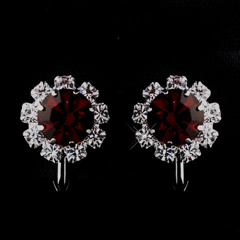 Silver Ruby & Clear Round Rhinestone Stud Bridal Wedding Earrings 1442