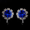 Silver Sapphire & Clear Round Rhinestone Stud Bridal Wedding Earrings 1442