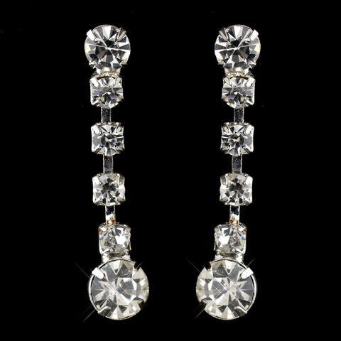 Silver Clear Round Rhinestone Drop Bridal Wedding Earrings 1466