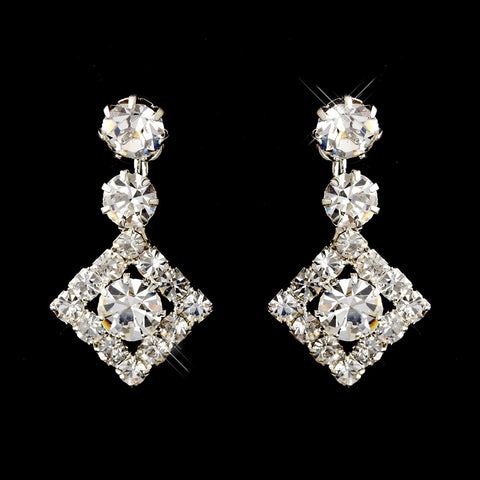 Silver Clear Round Rhinestone Drop Bridal Wedding Earrings 1467