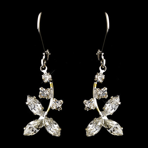 Silver Clear Round & Marquise Rhinestone Drop Bridal Wedding Earrings 1520