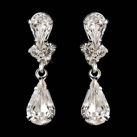 Silver Clear Round & Teardrop Drop Bridal Wedding Earrings 1601