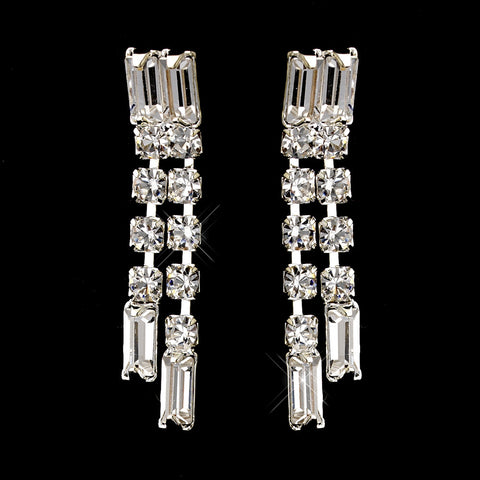 Silver Clear Baguette Rhinestone Dangle Bridal Wedding Earrings 1611