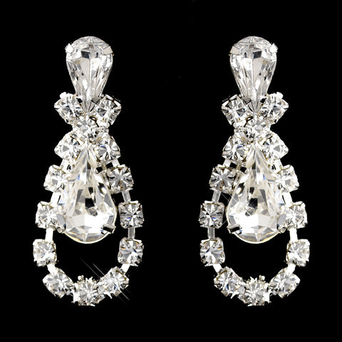 Silver Clear Round & Teardrop Hoop Bridal Wedding Earrings 1702