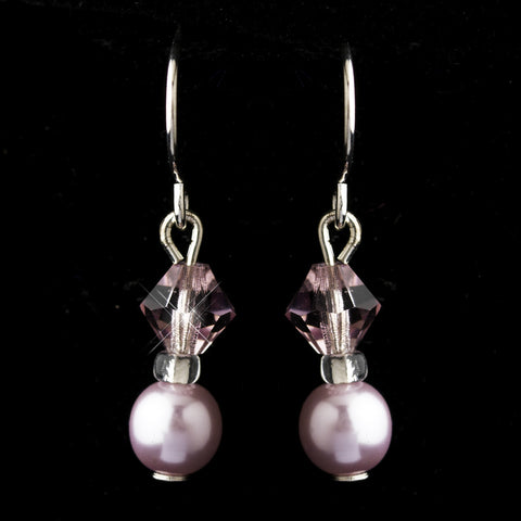 Silver Light Amethyst Czech Glass Pearl & Swarovski Crystal Bead Bridal Wedding Earrings 2031