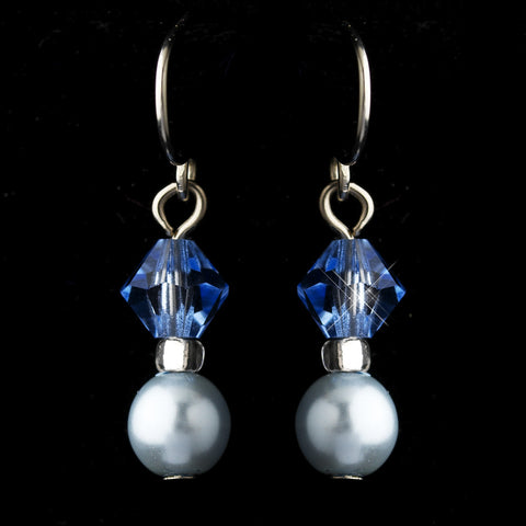 Silver Light Blue Czech Glass Pearl & Swarovski Crystal Bead Bridal Wedding Earrings 2031