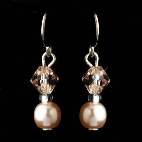 Silver Pink Czech Glass Pearl & Swarovski Crystal Bead Bridal Wedding Earrings 2031