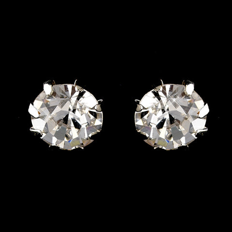 Silver Clear Round Rhinestone Stud Bridal Wedding Earrings 2052