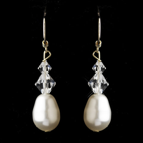 Silver White Pearl & Swarovski Crystal Bead Bridal Wedding Earrings 2060