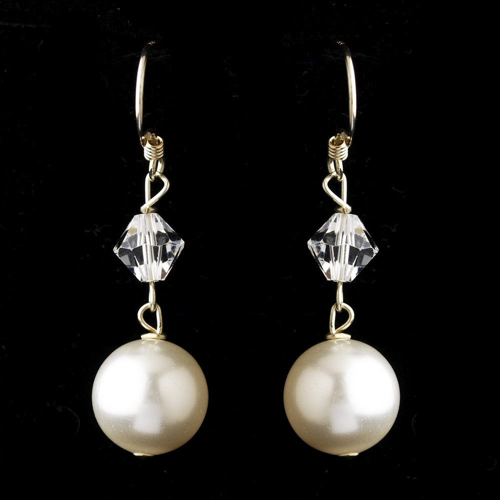Silver White Pearl & Swarovski Crystal Bead Bridal Wedding Earrings 2064