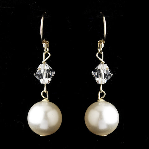 Silver White Pearl & Swarovski Crystal Bead Bridal Wedding Earrings 2064