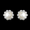 Silver White Pearl & Round Rhinestone Flower Stud Bridal Wedding Earrings 2070